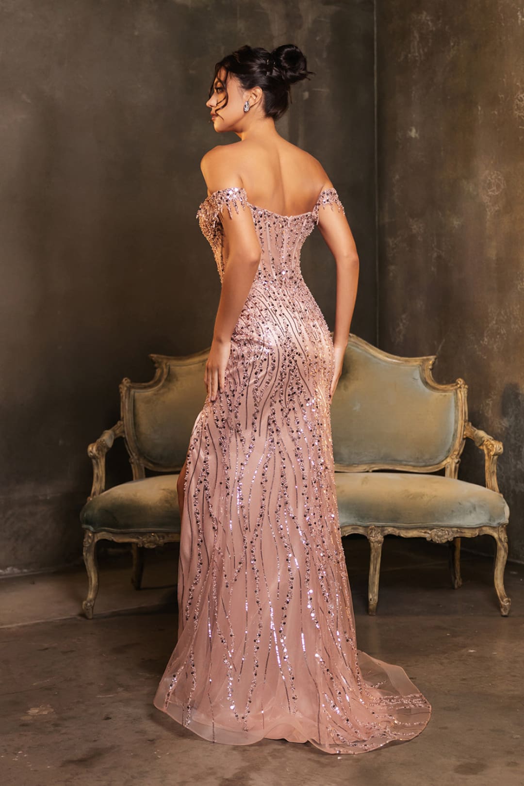 Red Carpet Dress Off-Shoulder Sequin High Split By May Queen MQ2132 - Dress