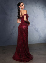 Long Sequins Prom Dress Off-Shoulder Evening Gown & Plus Size By MQ2132