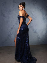 Long Sequins Prom Dress Off-Shoulder Evening Gown & Plus Size By MQ2132