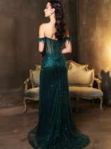 Long Sequins Prom Dress Off-Shoulder Evening Gown & Plus Size By MQ2132