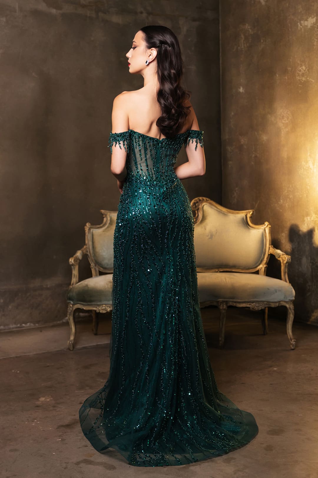Red Carpet Dress Off-Shoulder Sequin High Split By May Queen MQ2132 - Dress