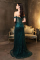 Red Carpet Dress Off-Shoulder Sequin High Split By May Queen MQ2132 - Dress