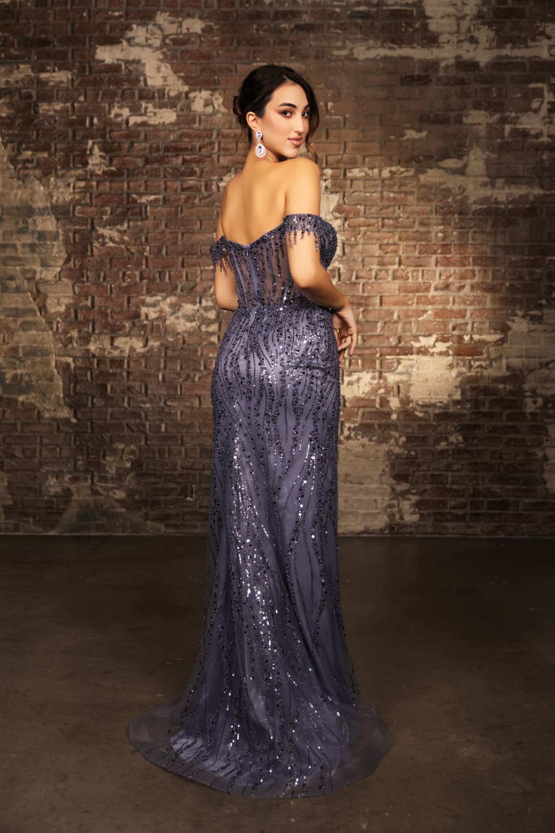 Red Carpet Dress Off-Shoulder Sequin High Split By May Queen MQ2132 - Dress