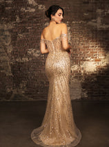Long Sequins Prom Dress Off-Shoulder Evening Gown & Plus Size By MQ2132