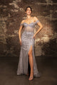 Red Carpet Dress Off-Shoulder Sequin High Split By May Queen MQ2132 - SILVER / 4 - Dress