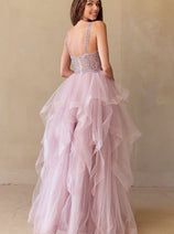 Red Carpet Dress Scoop Neck A-Line Prom Gown By Amelia Couture 5066