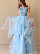 Red Carpet Dress Scoop Neck A-Line Prom Gown By Amelia Couture 5066
