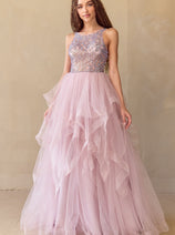 Red Carpet Dress Scoop Neck A-Line Prom Gown By Amelia Couture 5066