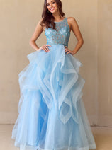 Red Carpet Dress Scoop Neck A-Line Prom Gown By Amelia Couture 5066
