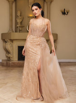 Red Carpet Dress Sleeveless Sheath Sequin Gown By Royal Queen RQ8176