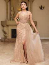 Red Carpet Dress Sleeveless Sheath Sequin Gown By Royal Queen RQ8176