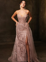 Red Carpet Dress Sleeveless Sheath Sequin Gown By Royal Queen RQ8176