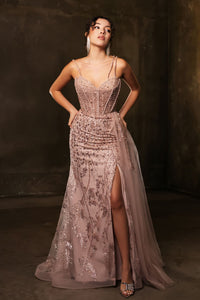 Red Carpet Dress Sleeveless Sheath Sequin Gown By Royal Queen RQ8176 - MAUVE / 4 - Dress