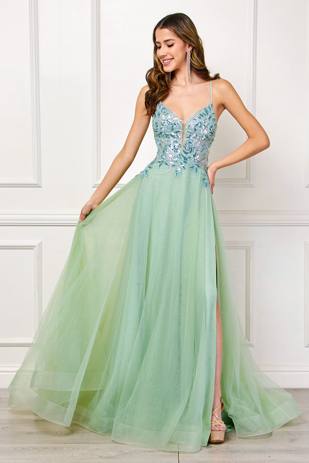 Red Carpet Dress Sleevelss High Slit A-Line Prom Gown By Amelia Couture TM1028 - Dress