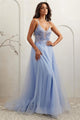 Red Carpet Dress Sleevelss High Slit A-Line Prom Gown By Amelia Couture TM1028 - PERIWINKLE / Dress