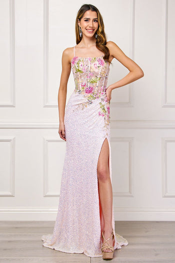 Red Carpet Dress Square Neck A-Line Gala Gown By Amelia Couture 2053 - PINK / Dress