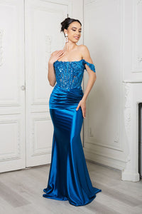 Red Carpet Dress Strapless Mermaid Prom Gown By May Queen MQ2153 - TEAL BLUE / 4 - Dress