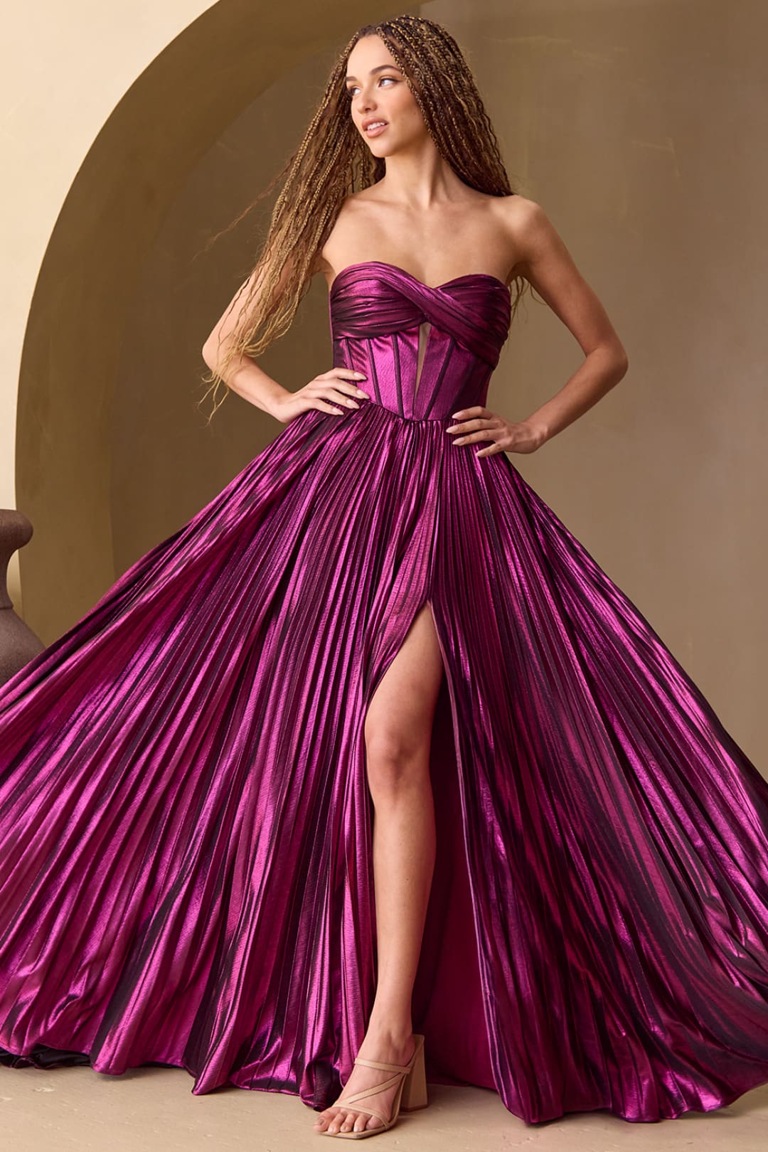 Red Carpet Dress Sweetheart A-Line Evening Gown By Amelia Couture 2058 - BRONZE / Dress