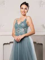 Red Carpet Dress V-Neck Sequin Evening Gown By May Queen MQ2167