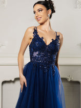 Red Carpet Dress V-Neck Sequin Evening Gown By May Queen MQ2167