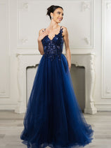 Red Carpet Dress V-Neck Sequin Evening Gown By May Queen MQ2167