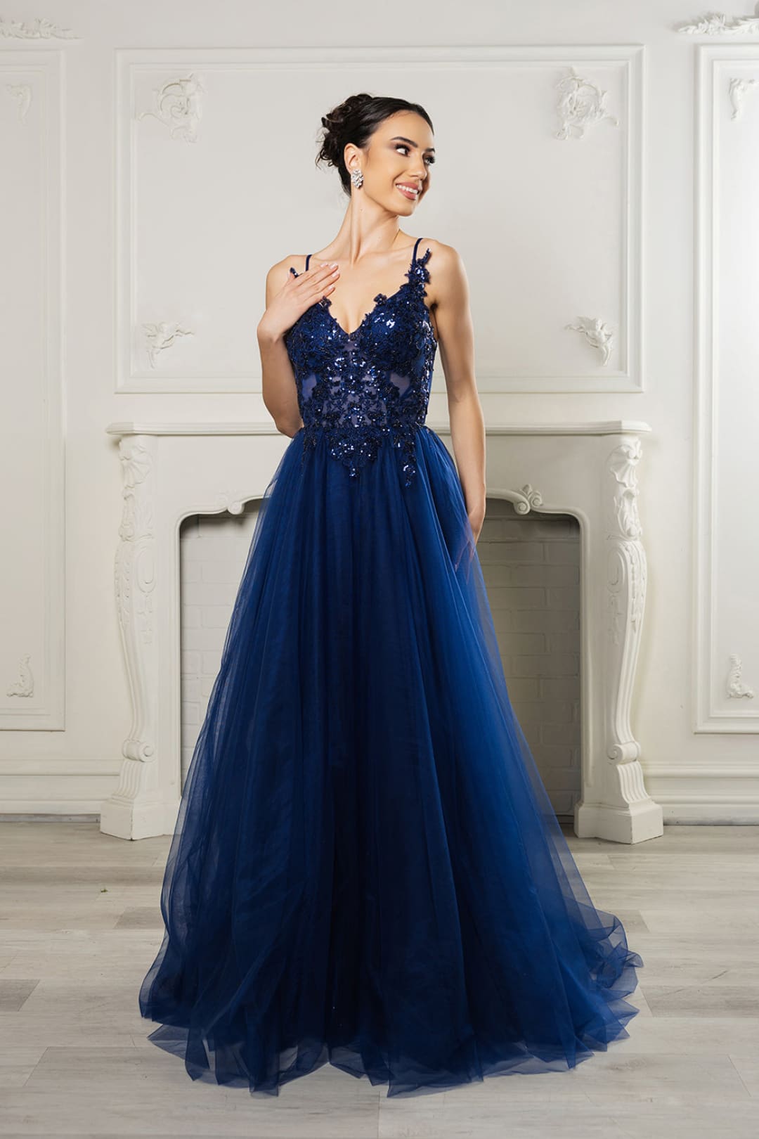 navy blue red carpet dresses Illusion Navy Blue See-through Red Carpet Evening Dresses 2020 A-Line / Princess Scoop Neck 3/4 Sleeve Feather Sash Beading Floor-Length / Long Ruffle
