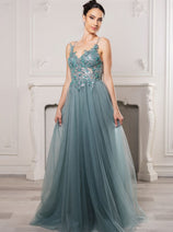 Red Carpet Dress V-Neck Sequin Evening Gown By May Queen MQ2167