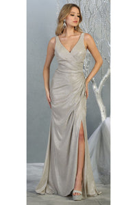 Red Carpet Metallic Formal Dress - CHAMPAGNE / 4