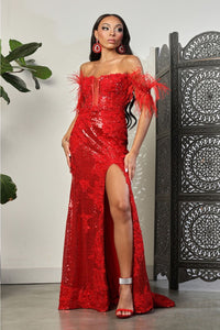 Red Christmas & Holiday Dress in Sequin By Royal Queen RQ8058 - 4 / Red