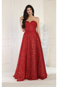 Red Christmas & Holiday Dress in Sequin Mesh By Royal Queen RQ8025 - 4 / Red