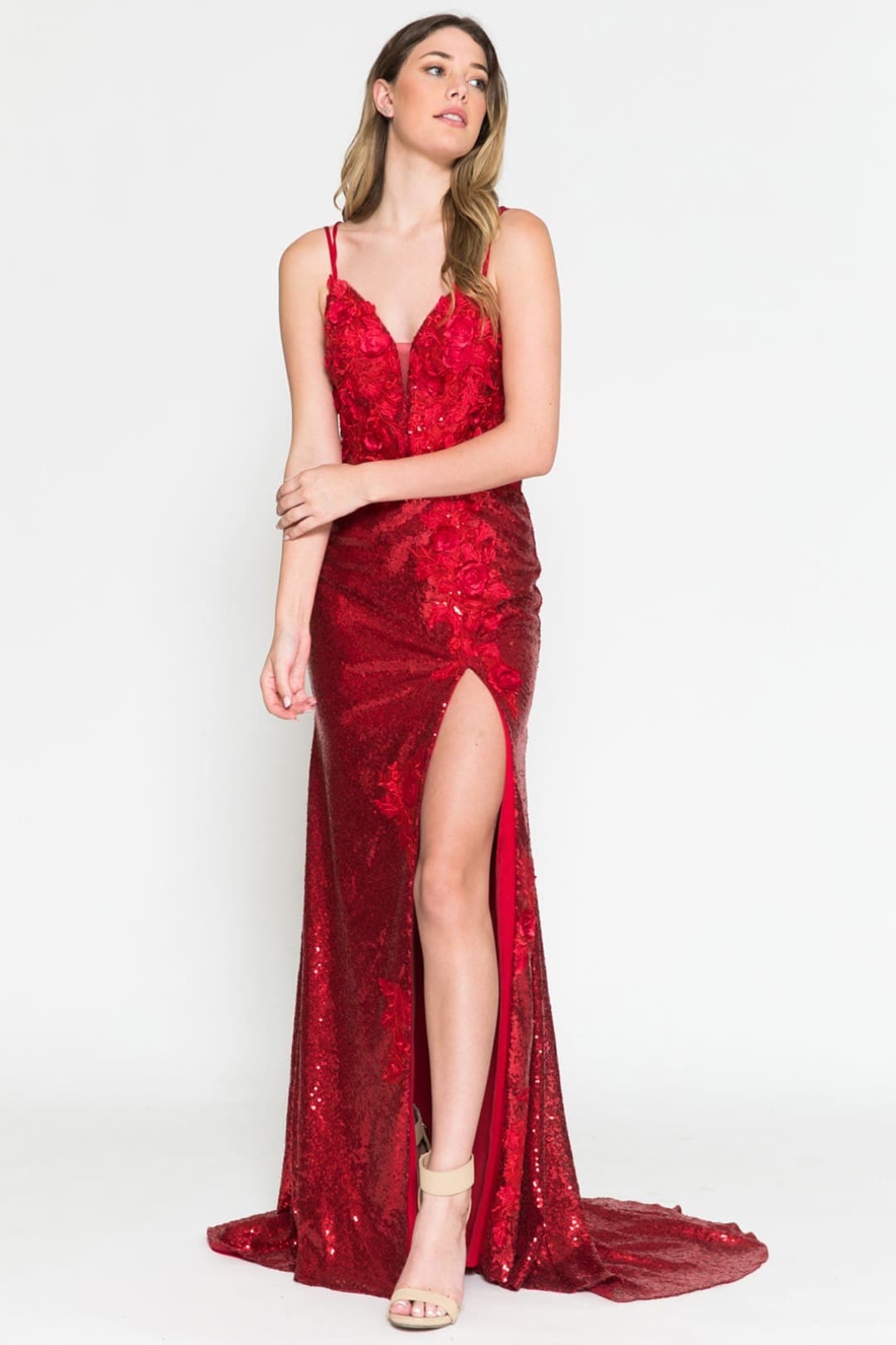 Red Christmas & Holiday Dress in Sequins By Amelia Couture 5020 - 6 / Red