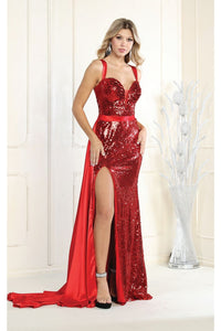 Red Christmas & Holiday Dress in Stretch Sequins By Royal Queen RQ7964 - 4 / Red