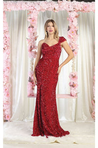 Red Christmas & Holiday Dress in Stretchy Sequin Velvet By Royal Queen RQ8003 - 4 / Red