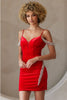 Amelia Couture 6200S Beaded Embellished Velvet Graduation Dress - RED / Dress