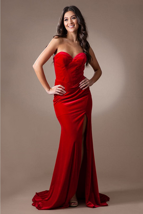 Red Christmas & Holiday Dress in Velvet By Amelia Couture BZ9029V