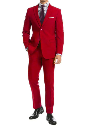 Red White Groomsmen Suit for Men & Boys - Perfect for Weddings + Free Tie - Red / 36Regular - Suits