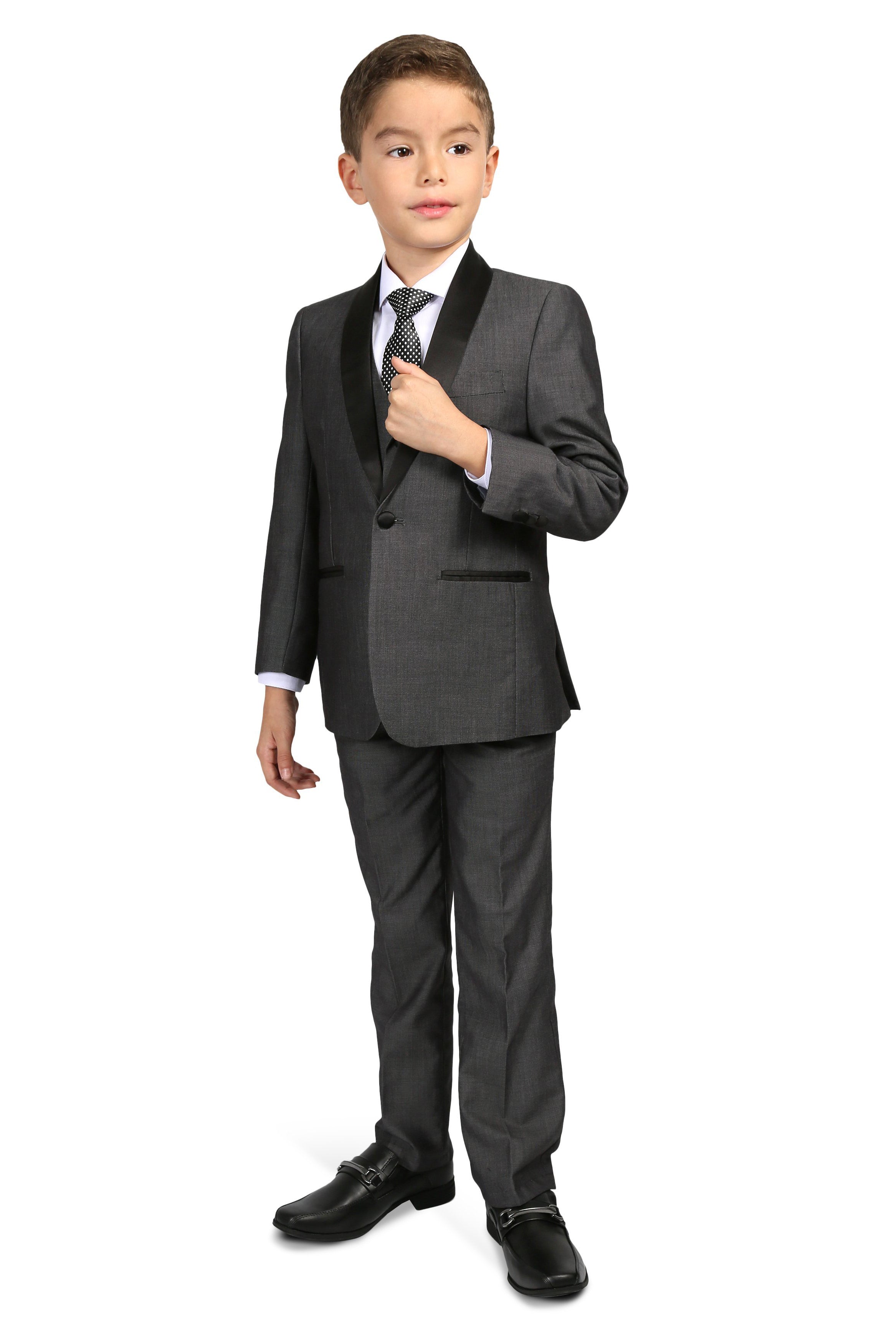 Ferrecci 2 Boys "Reno JR" Kids Grey Tuxedo 5-Piece Set