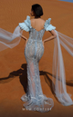 MNM Couture K4041 Sheer Blue Embroidered Gown with Cape Sleeves