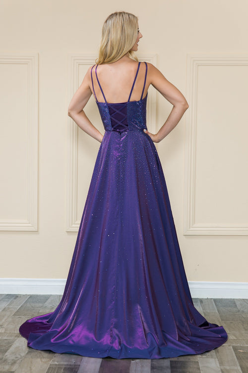 Poly USA 8922 Rhinestone Beaded A-line Gown