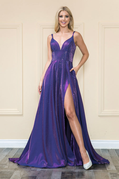 Poly USA 8922 Rhinestone Beaded A-line Gown