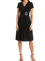 BLACK Short Sleeve Ruched Waist A-Line Dress 1149
