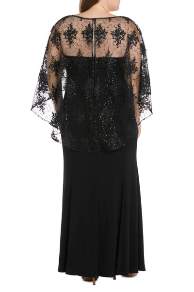 RM Richards 1560W BLACK TAUPE Plus Size Capelet Sleeve Evening Dress