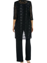 RM Richards 1993 BLACK Lace 3/4 Sleeve 3-Piece Pant Set