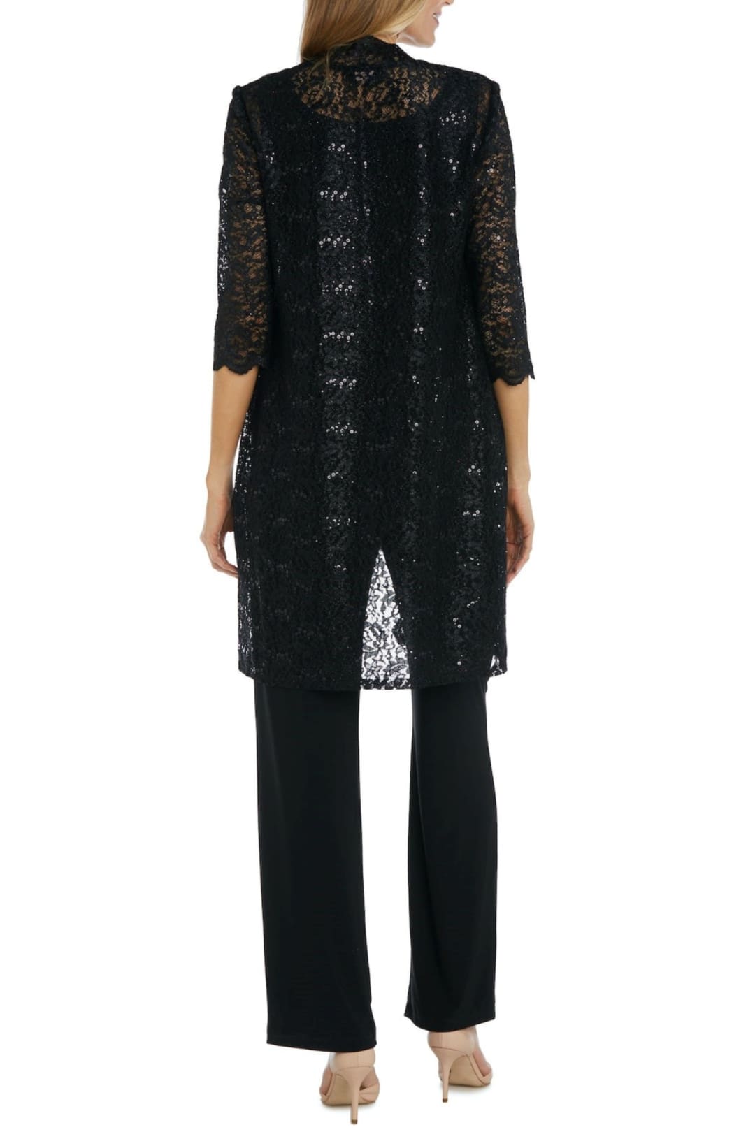 RM Richards 1993 BLACK Lace 3/4 Sleeve 3-Piece Pant Set