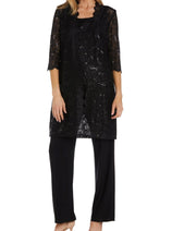 RM Richards 1993 BLACK Lace 3/4 Sleeve 3-Piece Pant Set
