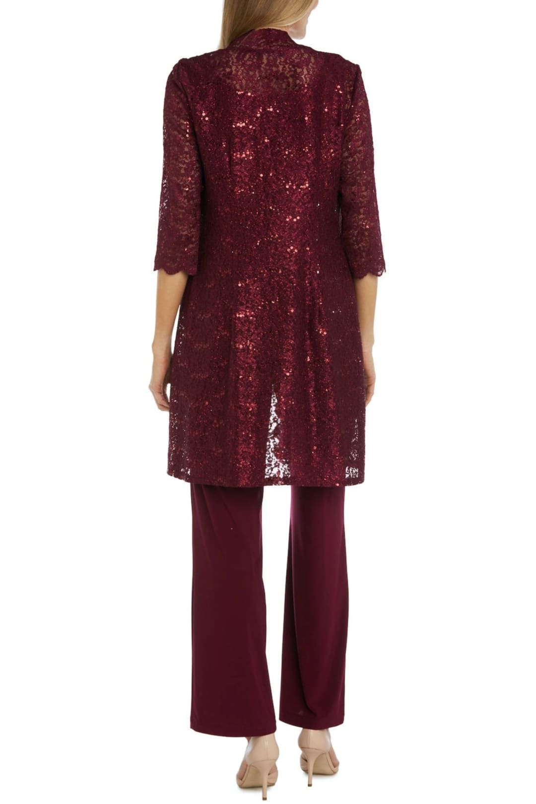 RM Richards 1993 MERLOT Lace 3/4 Sleeve 3-Piece Pant Set