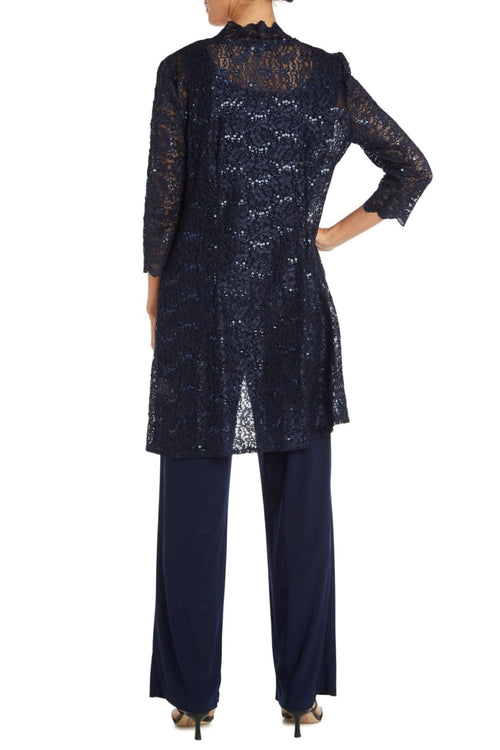 RM Richards 1993 NAVY Lace 3/4 Sleeve 3-Piece Pant Set