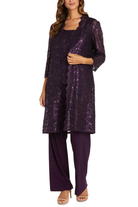 RM Richards 1993 PLUM Lace 3/4 Sleeve 3-Piece Pant Set