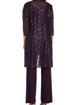 RM Richards 1993 PLUM Lace 3/4 Sleeve 3-Piece Pant Set