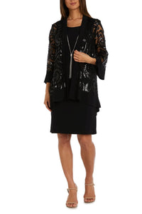 RM Richards 2342 BLACK Sequin Lace 2-Piece Jacket Dress - Black / 6